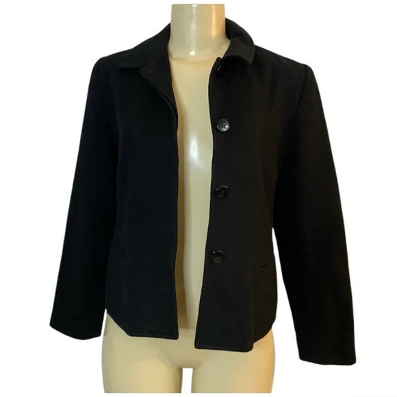 Vintage Louben Women Blazer 6P Black Wool Cashmere Button Front Jacket - Picture 1 of 6